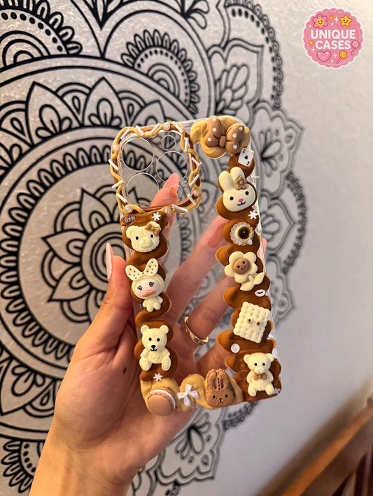 🧸 Cozy Ribbon ☕️🐻 - Cream Edge Case