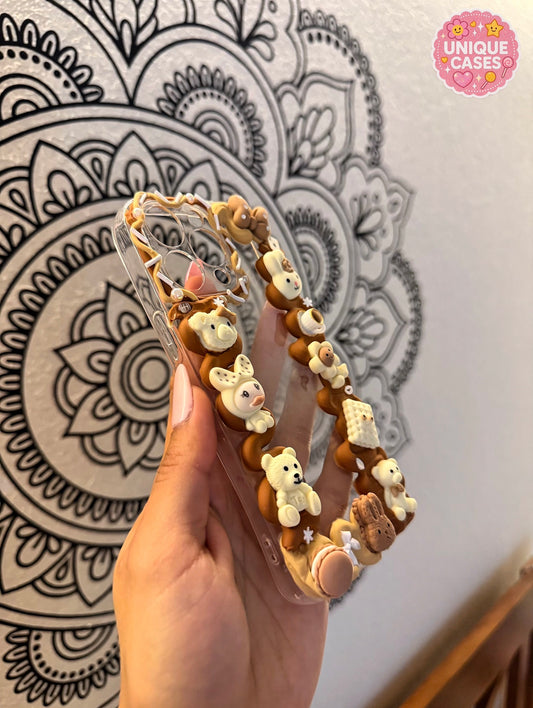 🧸 Cozy Ribbon ☕️🐻 - Cream Edge Case
